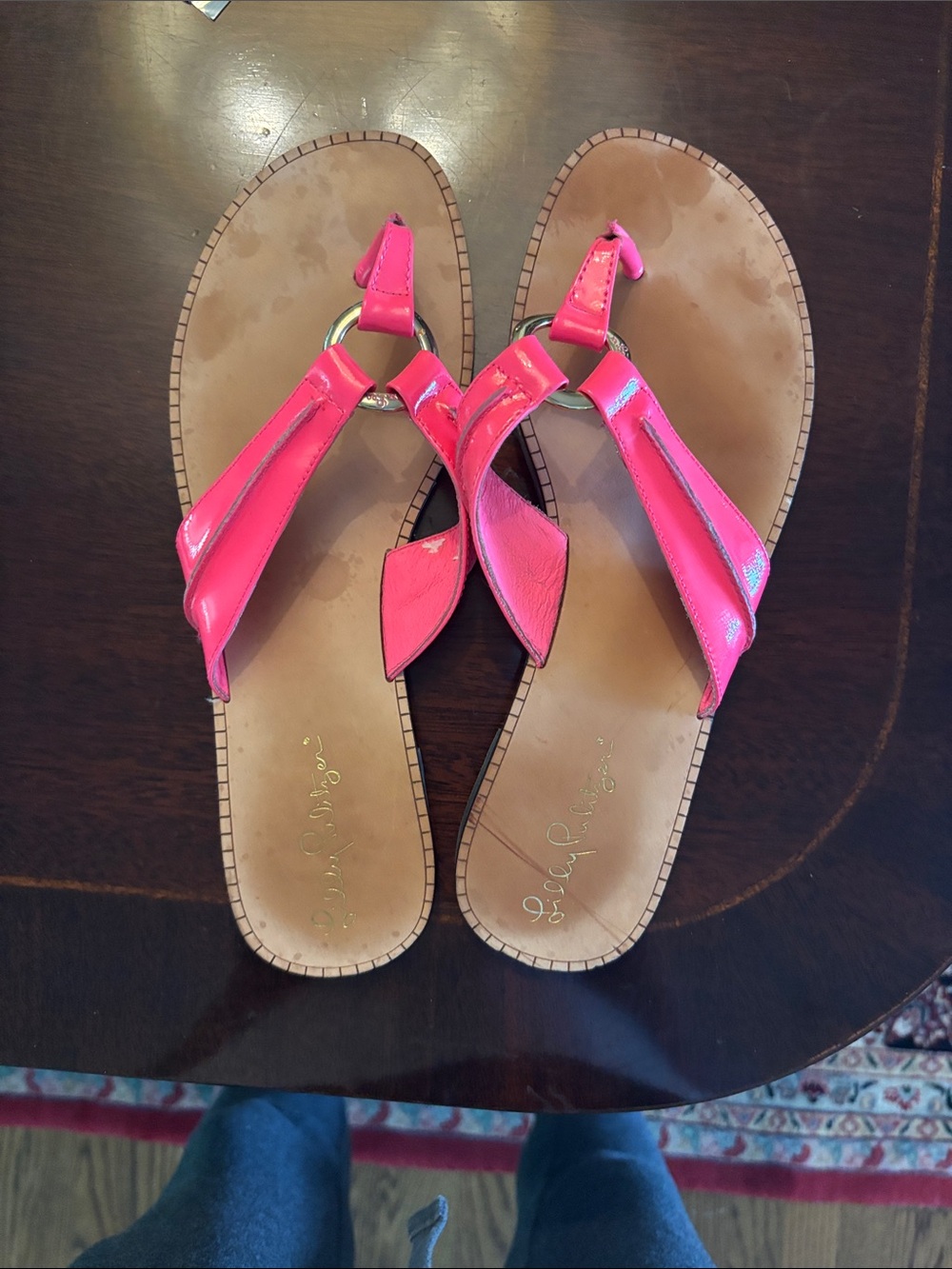 Lilly Pulitzer Patent Fuchsia Thong Sandals with Silver Ring